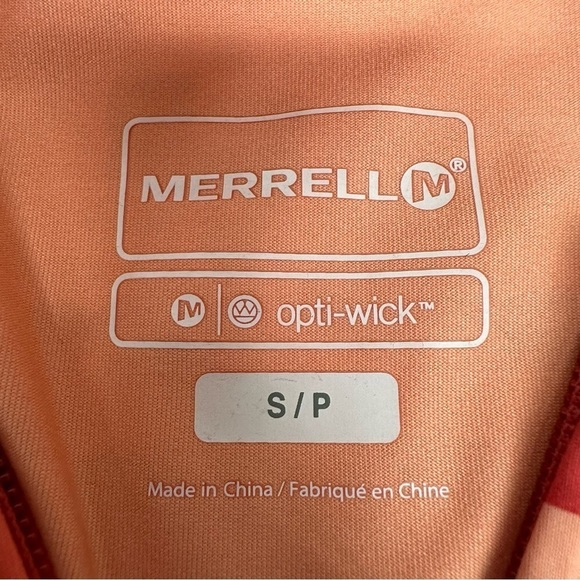 Merrell Women's size Small Orange Print Opti Wick Zip Up Hooded Jacket - Picture 10 of 11